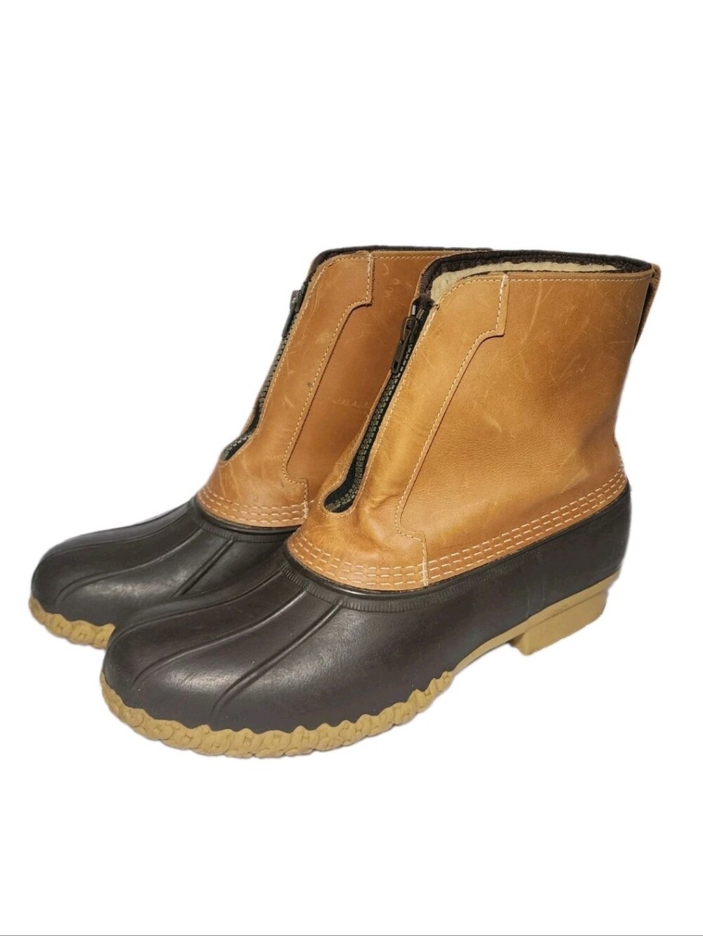 LL Bean Boots Men’s 11 Front Zip Duck Boots Sherpa Lined USA Made Fisherman EUC